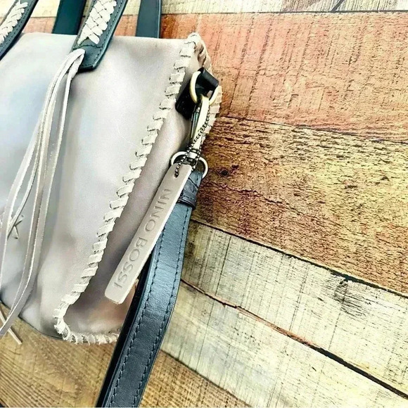 Nino Bossi Fringe Stone Candace Leather Satchel Handbag - Picture 4 of 13